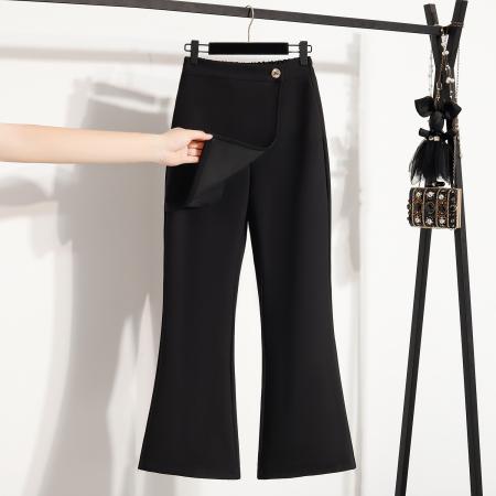 FA54227# 春款大码黑色松紧腰休闲裙裤胖MM弹力显瘦假二件微喇女裤 服裝批發女裝批發服飾貨源