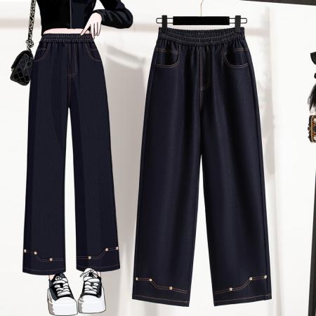 FA54228# 春新款大码韩版直筒牛仔九分女裤胖MM显瘦松紧腰高腰女裤 服裝批發女裝批發服飾貨源