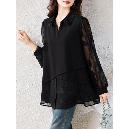 FA54229# 新款假两件轻奢衬衫简约气质高级百搭洋气显瘦遮肚上衣 服裝批發女裝批發服飾貨源