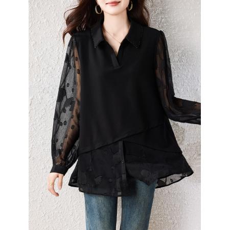 FA54229# 新款假两件轻奢衬衫简约气质高级百搭洋气显瘦遮肚上衣 服裝批發女裝批發服飾貨源