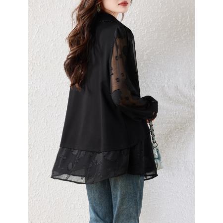 FA54229# 新款假两件轻奢衬衫简约气质高级百搭洋气显瘦遮肚上衣 服裝批發女裝批發服飾貨源