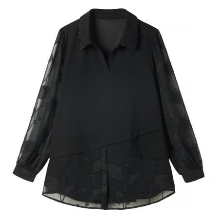 FA54229# 新款假两件轻奢衬衫简约气质高级百搭洋气显瘦遮肚上衣 服裝批發女裝批發服飾貨源