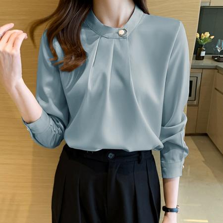 FA54231# 4色春秋新款职业衬衫女设计感小众韩版长袖缎面雪纺上衣女 服裝批發女裝批發服飾貨源