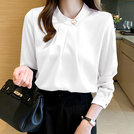 FA54231# 4色春秋新款职业衬衫女设计感小众韩版长袖缎面雪纺上衣女 服裝批發女裝批發服飾貨源