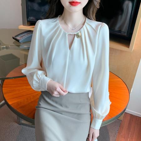 FA54234# 春秋新款长袖雪纺衫女上衣洋气小衫打底衫宽松显瘦遮肚子衬衫 服裝批發女裝批發服飾貨源