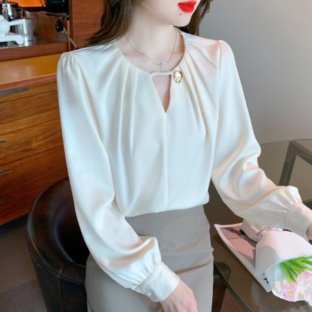 FA54234# 春秋新款长袖雪纺衫女上衣洋气小衫打底衫宽松显瘦遮肚子衬衫 服裝批發女裝批發服飾貨源