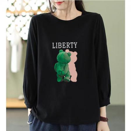 FA54241# 文艺纯棉九分袖T恤女春秋新款韩版宽松大码显瘦中袖圆领上衣 服裝批發女裝批發服飾貨源