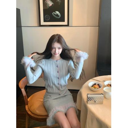 FA54244# 私服法式高级重工流苏毛感拼接小香气质针织套装女 服裝批發女裝批發服飾貨源