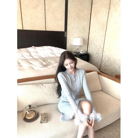 FA54244# 私服法式高级重工流苏毛感拼接小香气质针织套装女 服裝批發女裝批發服飾貨源