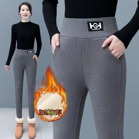 LN76426# 加绒加厚羊羔绒打底裤女秋冬装外穿高腰小脚裤紧身弹力保暖裤