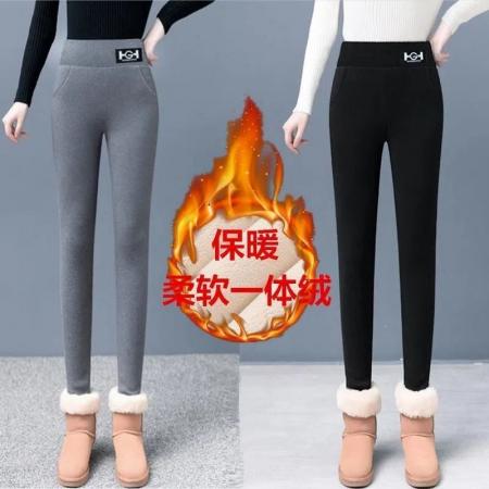 LN76426# 加绒加厚羊羔绒打底裤女秋冬装外穿高腰小脚裤紧身弹力保暖裤