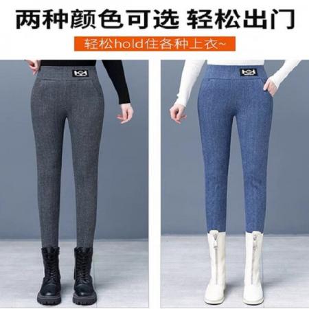 LN76427# 仿牛仔色裤子女秋冬季爆款打底裤女外穿加绒加厚女士小脚保暖棉裤