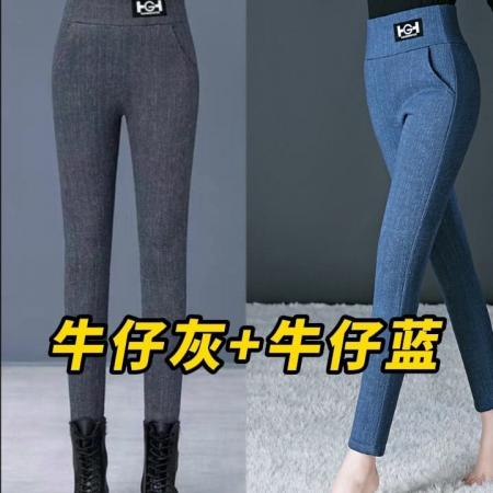 LN76427# 仿牛仔色裤子女秋冬季爆款打底裤女外穿加绒加厚女士小脚保暖棉裤