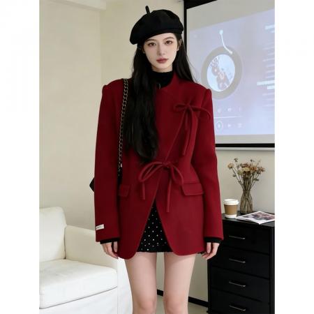 FA54264# 新年圣诞战袍红色大衣外套女秋冬季新款高级感气质穿搭一整套 服裝批發女裝批發服飾貨源