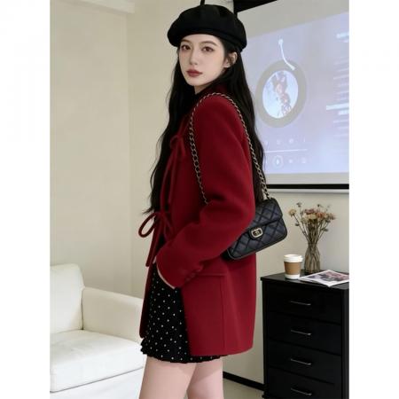 FA54264# 新年圣诞战袍红色大衣外套女秋冬季新款高级感气质穿搭一整套 服裝批發女裝批發服飾貨源