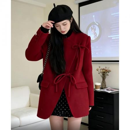 FA54264# 新年圣诞战袍红色大衣外套女秋冬季新款高级感气质穿搭一整套 服裝批發女裝批發服飾貨源