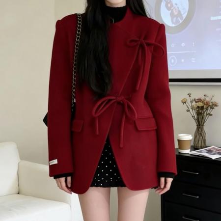 FA54264# 新年圣诞战袍红色大衣外套女秋冬季新款高级感气质穿搭一整套 服裝批發女裝批發服飾貨源