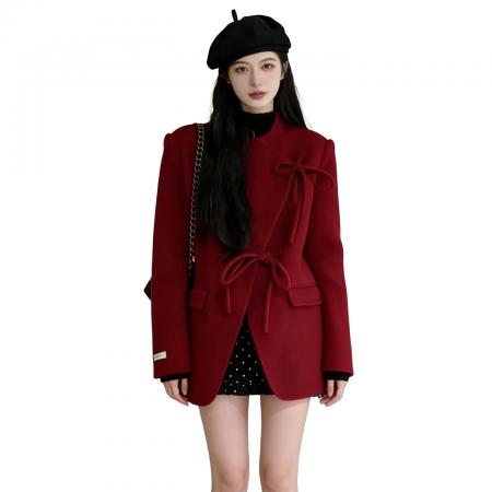 FA54264# 新年圣诞战袍红色大衣外套女秋冬季新款高级感气质穿搭一整套 服裝批發女裝批發服飾貨源