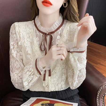 FA54277# 早春蕾丝打底衫女新款洋气上衣超仙气质百搭大码女装小衫 服裝批發女裝批發服飾貨源