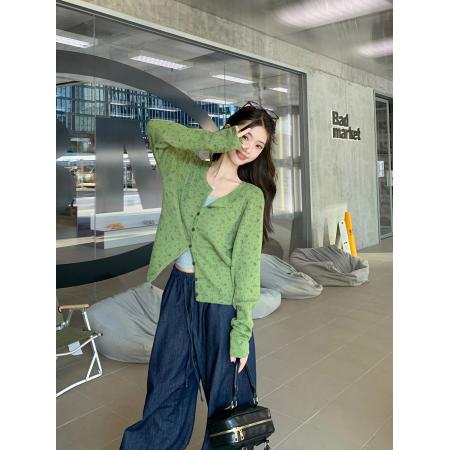 FA54285# 法式气质碎花圆领针织开衫外套女秋季新款慵懒氛围感上衣 服裝批發女裝批發服飾貨源