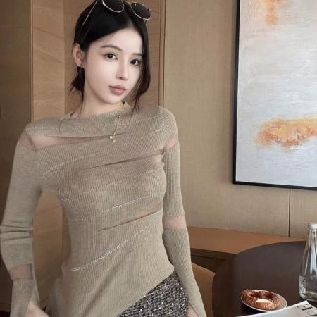 FA54288# 设计感亮片内搭针织打底衫女秋冬显瘦修身气质纯欲风上衣 服裝批發女裝批發服飾貨源