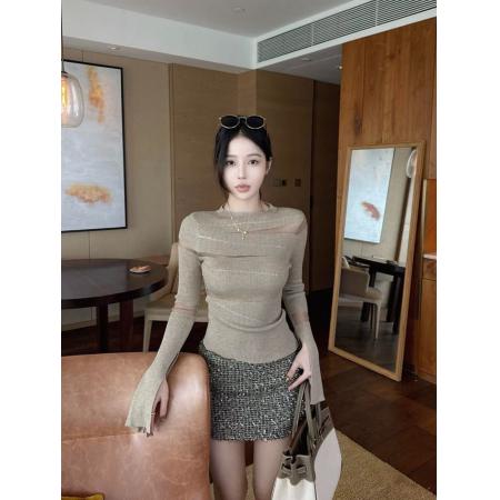 FA54288# 设计感亮片内搭针织打底衫女秋冬显瘦修身气质纯欲风上衣 服裝批發女裝批發服飾貨源