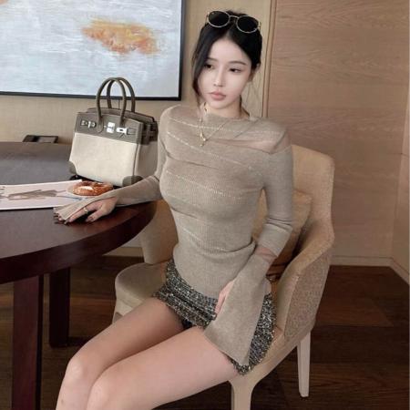 FA54288# 设计感亮片内搭针织打底衫女秋冬显瘦修身气质纯欲风上衣 服裝批發女裝批發服飾貨源