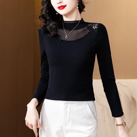 FA54292# 春季季新品年轻装网纱蕾丝打底衫女时尚洋气加绒内搭上衣 服裝批發女裝批發服飾貨源