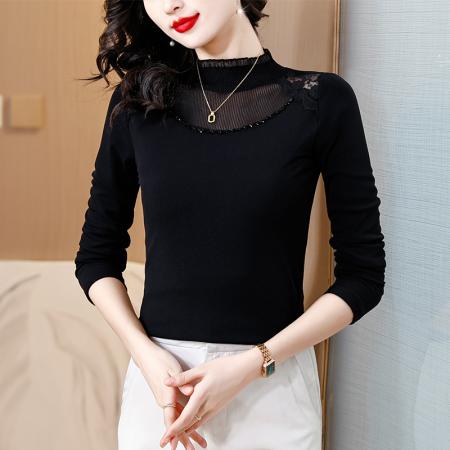 FA54292# 春季季新品年轻装网纱蕾丝打底衫女时尚洋气加绒内搭上衣 服裝批發女裝批發服飾貨源