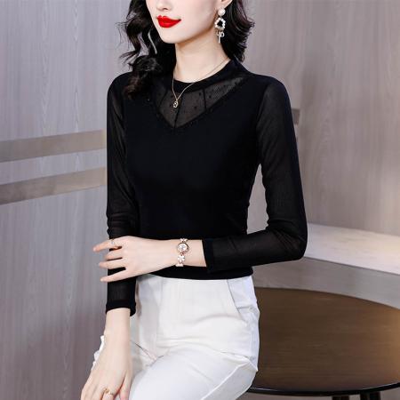 FA54294# 春季款打底衫秋装新款内搭女士高领蕾丝上衣 服裝批發女裝批發服飾貨源