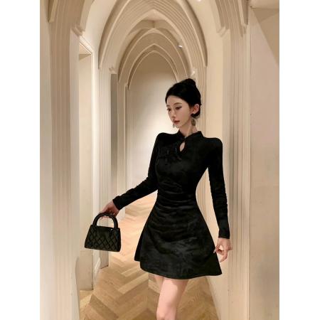 FA54326# 新中式性感改良旗袍裙女高级感气质褶皱收腰显瘦复古国风连衣裙 服裝批發女裝批發服飾貨源