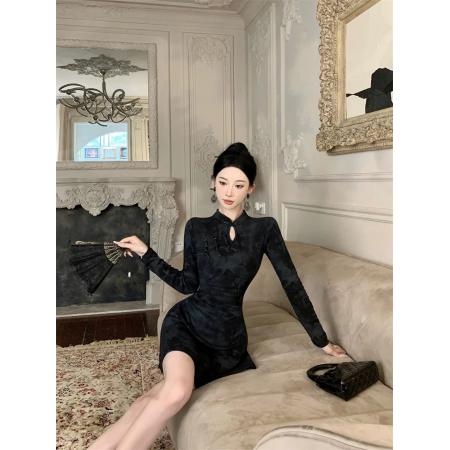 FA54326# 新中式性感改良旗袍裙女高级感气质褶皱收腰显瘦复古国风连衣裙 服裝批發女裝批發服飾貨源