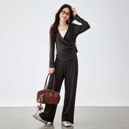 FA54334# 大码春季新款两件套休闲运动显瘦穿搭上衣女裤子微胖套装 服裝批發女裝批發服飾貨源