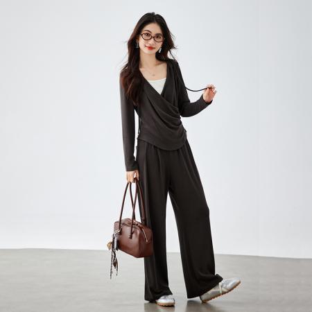 FA54334# 大码春季新款两件套休闲运动显瘦穿搭上衣女裤子微胖套装 服裝批發女裝批發服飾貨源