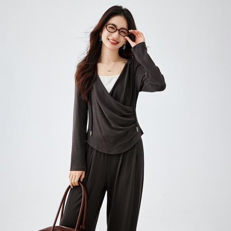 FA54334# 大码春季新款两件套休闲运动显瘦穿搭上衣女裤子微胖套装 服裝批發女裝批發服飾貨源