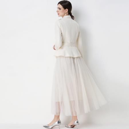 FA54341# 小香风高级感长袖西装外套网纱半身裙套装裙送腰带 服裝批發女裝批發服飾貨源