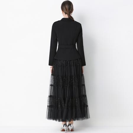 FA54342# 小众气质显瘦长袖西装外套半身网纱蛋糕裙套装裙送腰带 服裝批發女裝批發服飾貨源