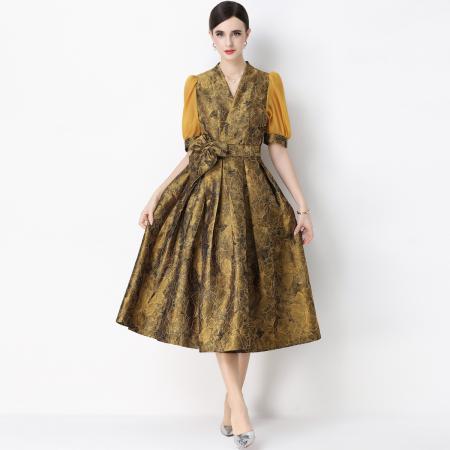 FA54344# 轻奢高级感提花圆领无袖连衣裙女排扣收腰显瘦中长裙 服裝批發女裝批發服飾貨源