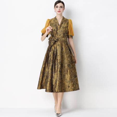 FA54344# 轻奢高级感提花圆领无袖连衣裙女排扣收腰显瘦中长裙 服裝批發女裝批發服飾貨源