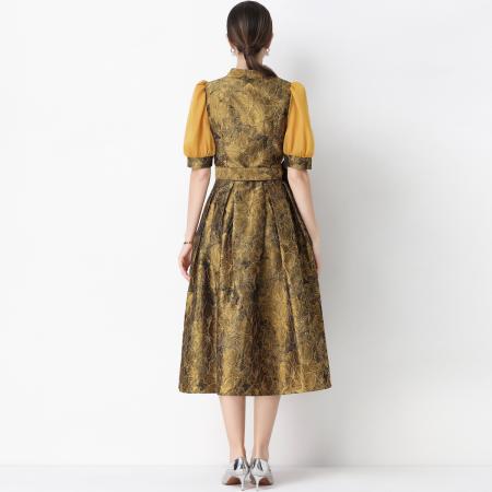 FA54344# 轻奢高级感提花圆领无袖连衣裙女排扣收腰显瘦中长裙 服裝批發女裝批發服飾貨源