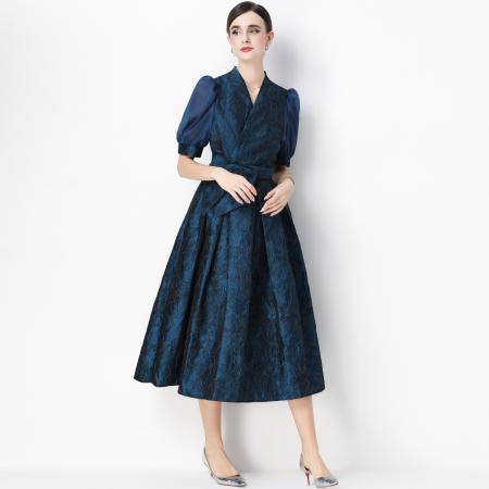 FA54345# 轻奢高级感提花圆领无袖连衣裙女排扣收腰显瘦中长裙 服裝批發女裝批發服飾貨源