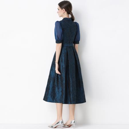 FA54345# 轻奢高级感提花圆领无袖连衣裙女排扣收腰显瘦中长裙 服裝批發女裝批發服飾貨源