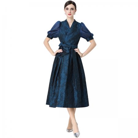 FA54345# 轻奢高级感提花圆领无袖连衣裙女排扣收腰显瘦中长裙 服裝批發女裝批發服飾貨源