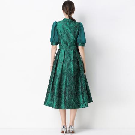 FA54346# 轻奢高级感提花圆领无袖连衣裙女排扣收腰显瘦中长裙 服裝批發女裝批發服飾貨源