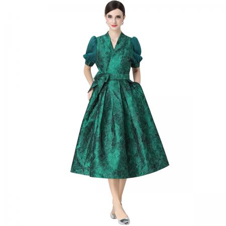 FA54346# 轻奢高级感提花圆领无袖连衣裙女排扣收腰显瘦中长裙 服裝批發女裝批發服飾貨源