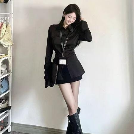 FA54351# 春装新款缎面衬衫不规则气质上衣 服裝批發女裝批發服飾貨源