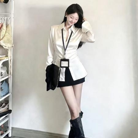 FA54351# 春装新款缎面衬衫不规则气质上衣 服裝批發女裝批發服飾貨源