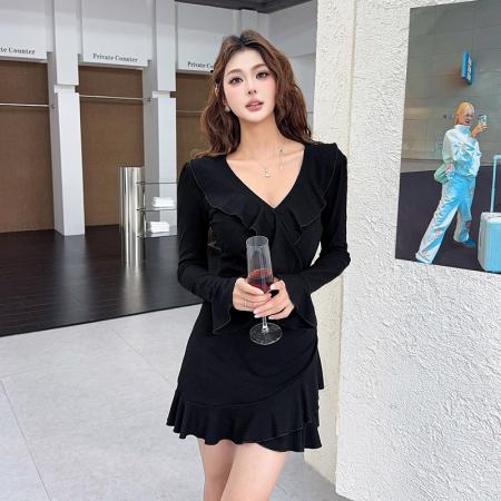 FA54353# 春装新款气质性感显瘦包臀打底长袖连衣裙 服裝批發女裝批發服飾貨源