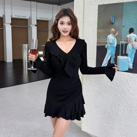 FA54353# 春装新款气质性感显瘦包臀打底长袖连衣裙 服裝批發女裝批發服飾貨源