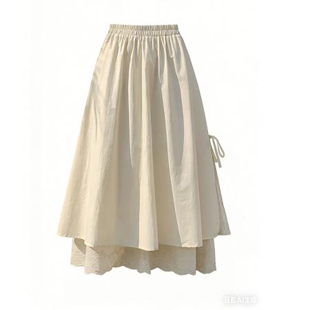 FA54356# 蕾丝花边半身裙女春新款蝴蝶结高腰显瘦a字中长裙大摆裙  服裝批發女裝批發服飾貨源